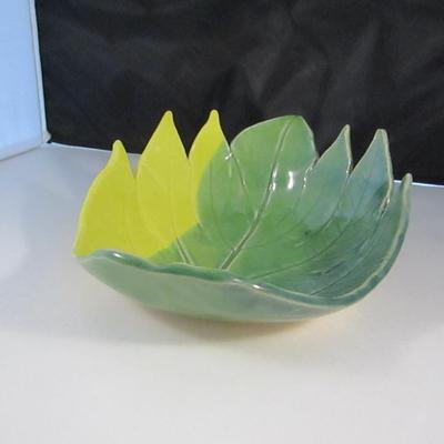 Leaf Shaped Glazed Pottery Accent Bowl- Brown's Pottery, Arden, NC