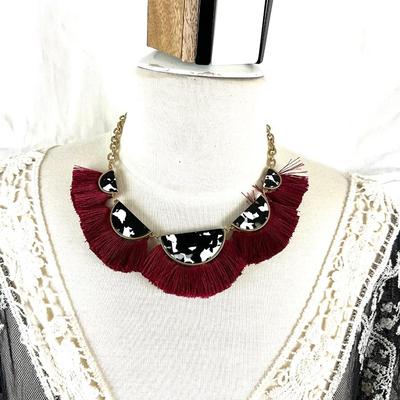 100 Black and White Crochet Trim Shaw with Accent Necklace and Sunglasses