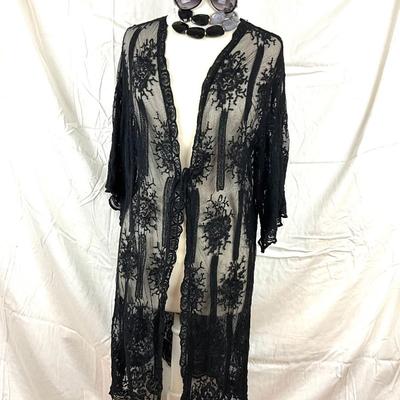 101 Black Lace Wrap/ Shawl with Bracelet, Sunglasses and Black and Gray Necklace