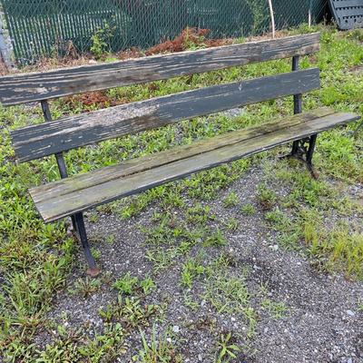 1096 Antique Cast Iron and Wood Park Bench