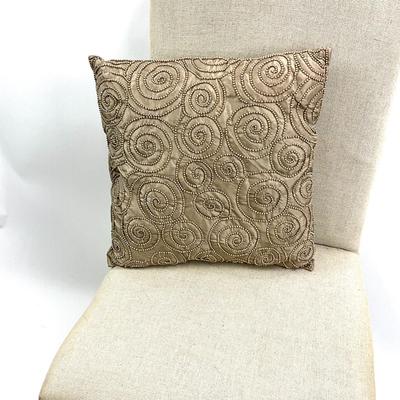 955 Khaki Linen Upholstered Occasional Chair with Beaded Pillow