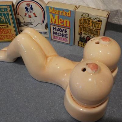 This is for over 18 y.o.'s....Collectable salt & pepper plus vintage matches/ est $10 to ???.