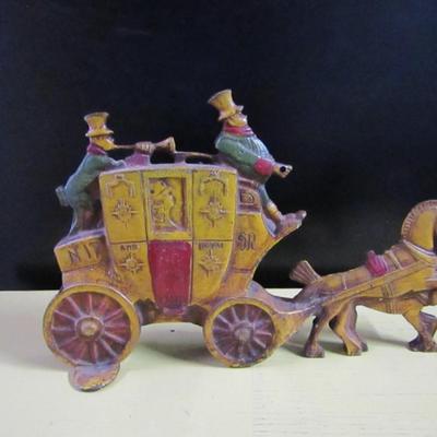 Vintage Cast Iron English Horse and Carriage Doorstop