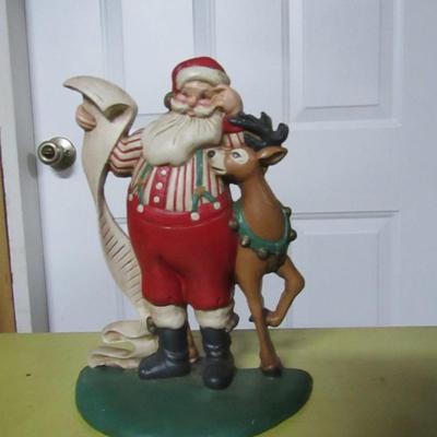Vintage Cast Iron Santa and Reindeer Doorstop