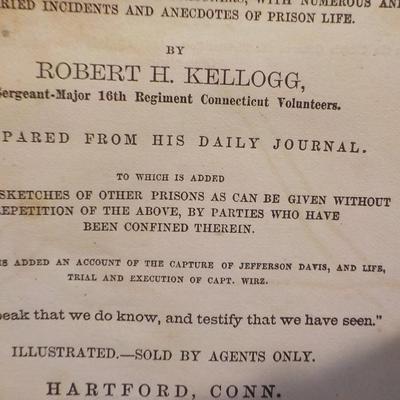 Real 1866 Civil War Book & Hat (repro) " Life and Death in Rebel Prisons". / est. $50 to $200.
