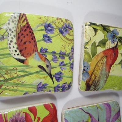 Set of Four Hand Painted Ceramic Tile Coasters by Artist Susan Winget