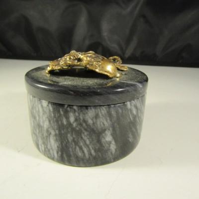 Carved Marble Trinket Box with Applied Rabbit Accent Lid