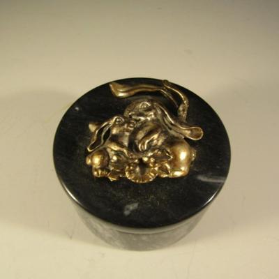 Carved Marble Trinket Box with Applied Rabbit Accent Lid