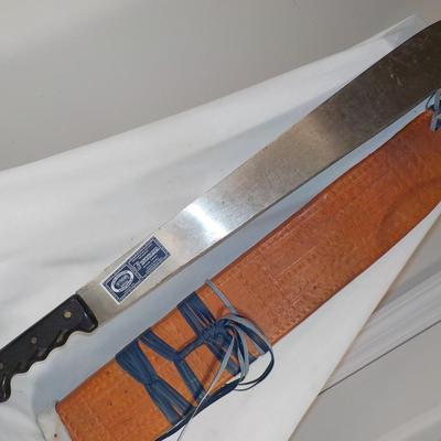 Machete and scabbard Brazil " Aguila Corneta ". 25in. est. $30 to $80.