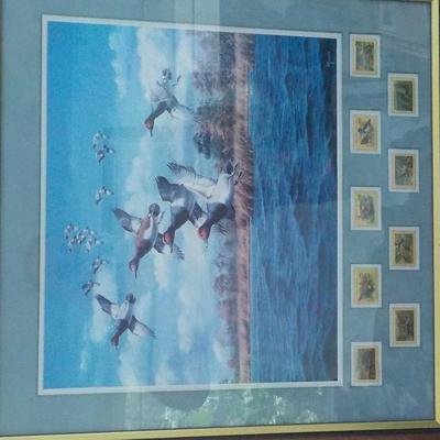 Super Print Of wild ducks "Midday Flight" by David Maass w/ stamps. est. $40 to $100.