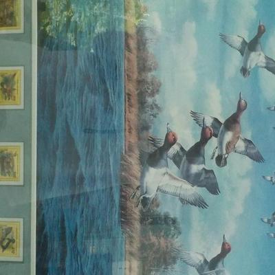 Super Print Of wild ducks "Midday Flight" by David Maass w/ stamps. est. $40 to $100.