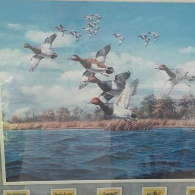 Super Print Of wild ducks "Midday Flight" by David Maass w/ stamps. est. $40 to $100.
