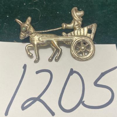Vintage Mexican Silver Donkey and Cart Pin