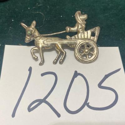 Vintage Mexican Silver Donkey and Cart Pin