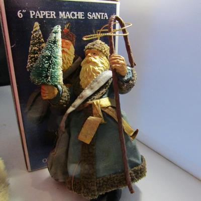 Set of Three Santa Seasonal Decorations Paper Mache and Tree Topper