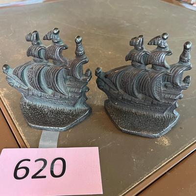 Cast Metal Sailing Ship Bookends
