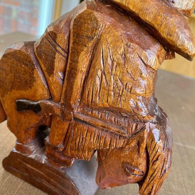 Signed Wood Carved Cowboy & Horse