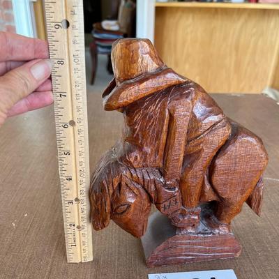 Signed Wood Carved Cowboy & Horse