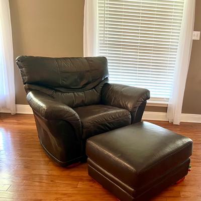 RUBELLI Italian Leather Chair & Ottoman *Read Details