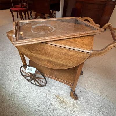 Tea/Bar Cart with Tray Rare oak!