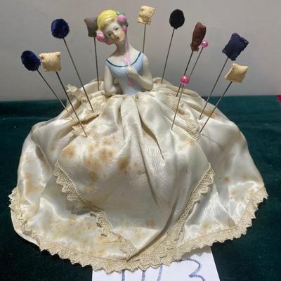 Antique Porcelain Pin Cushion Half Doll