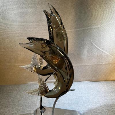 Oscar Zanetti Murano Glass Trout/Salmon/fish Sculpture, Chrome Stand 25