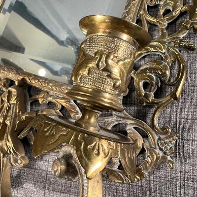 Solid Brass Mirror Candle Holder Sconces, Antique Greek God 