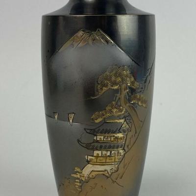 vintage JAPANESE BRONZE MIXED METAL ETCHED 4.5