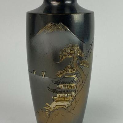 vintage JAPANESE BRONZE MIXED METAL ETCHED 4.5