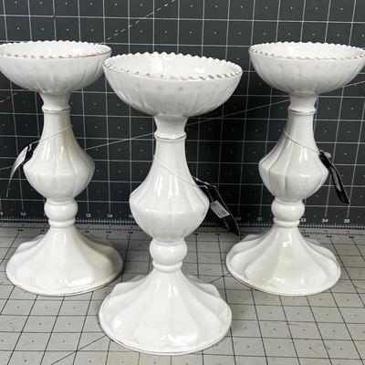 3 Candle Sticks White Porcelain