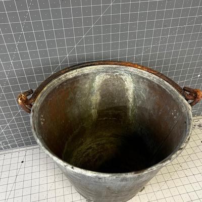 Kick Ass Footed Brass Bucket with Iron Handle, RUSTIC