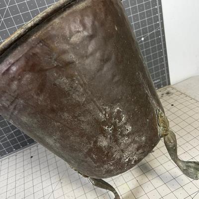 Kick Ass Footed Brass Bucket with Iron Handle, RUSTIC