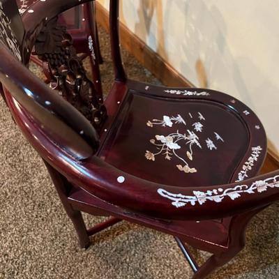 Asian Rosewood Chinese Inlay Chairs PAIR Nice