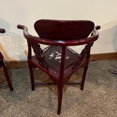 Asian Rosewood Chinese Inlay Chairs PAIR Nice