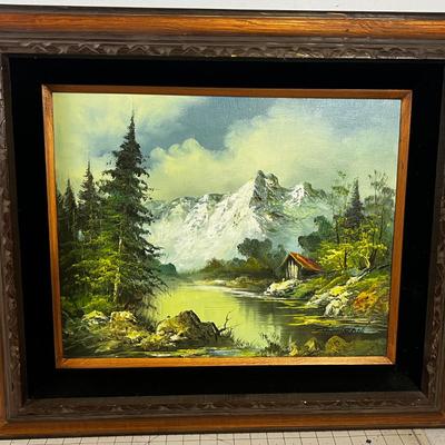 Oil Painting, Mountain Scene With Cabin By:  G. Whitman