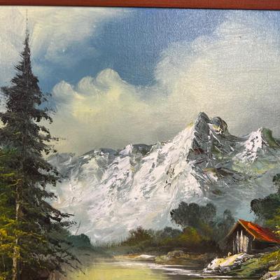 Oil Painting, Mountain Scene With Cabin By:  G. Whitman