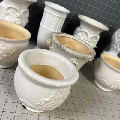 White Ceramic Planters, Vases, Decorative Items