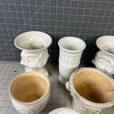 White Ceramic Planters, Vases, Decorative Items