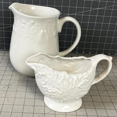 2 White Ceramic items: Pitchers & Gravy Boat 