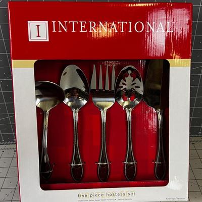 (2) INTERNATIONAL 5 Piece Hostess Set of Stainless NEW in the Package