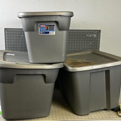 3 Gray Storage Tubs with Lids