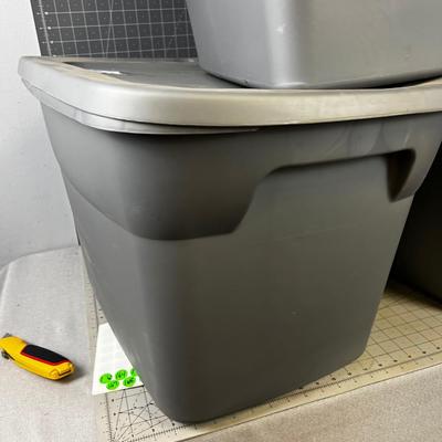 3 Gray Storage Tubs with Lids