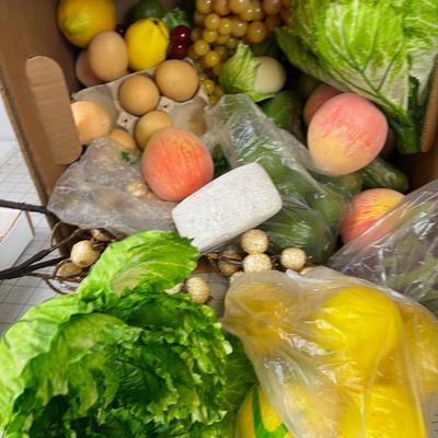 Box of Faux Fruit, Vegetables 