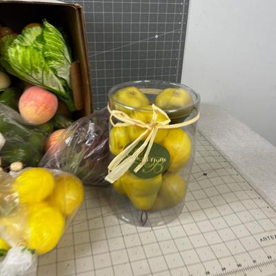 Box of Faux Fruit, Vegetables 