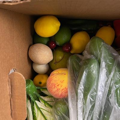 Box of Faux Fruit, Vegetables 