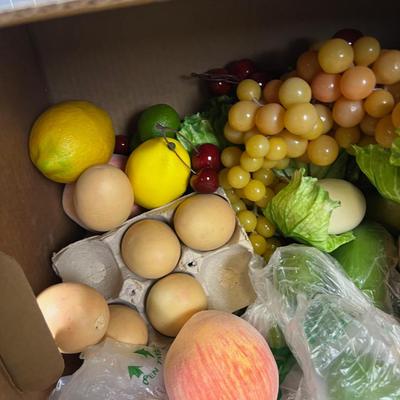 Box of Faux Fruit, Vegetables 