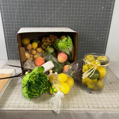 Box of Faux Fruit, Vegetables 