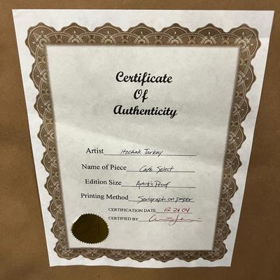 Large TARKAY COA Artist Proof! "CafÃ© Select" Serigraph on Paper Framed.