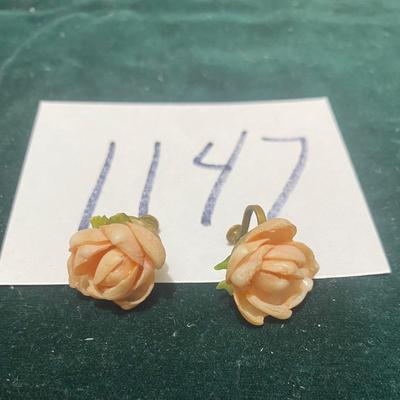 Vintage Clip On Rose Earrings