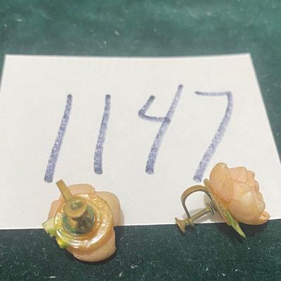 Vintage Clip On Rose Earrings